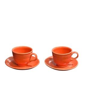 Vintage FIESTA Homer Loughlin Set of 2 Persimmon (Orange) Tea Cups & Saucers
